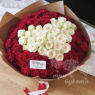 101 роза сердце 70 см